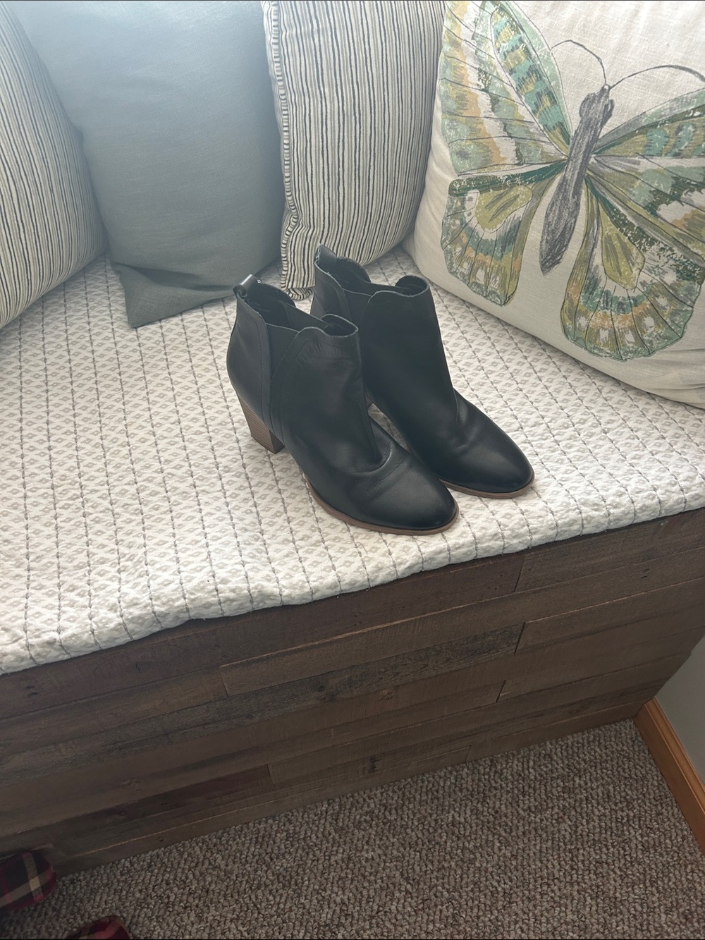206 Collective Black Leather Ankle Booties with Brown Heel